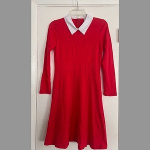 Aphratti Women's Long Sleeve Casual Collar Fit & Flare Skater Dress, Red, Small